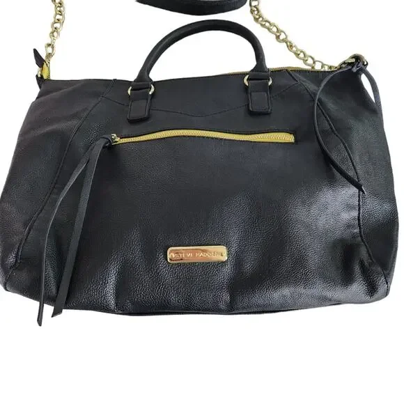 Steve Madden Medium Sized Black Purse Yellow Trim Zipper Details - Picture 2 of 11